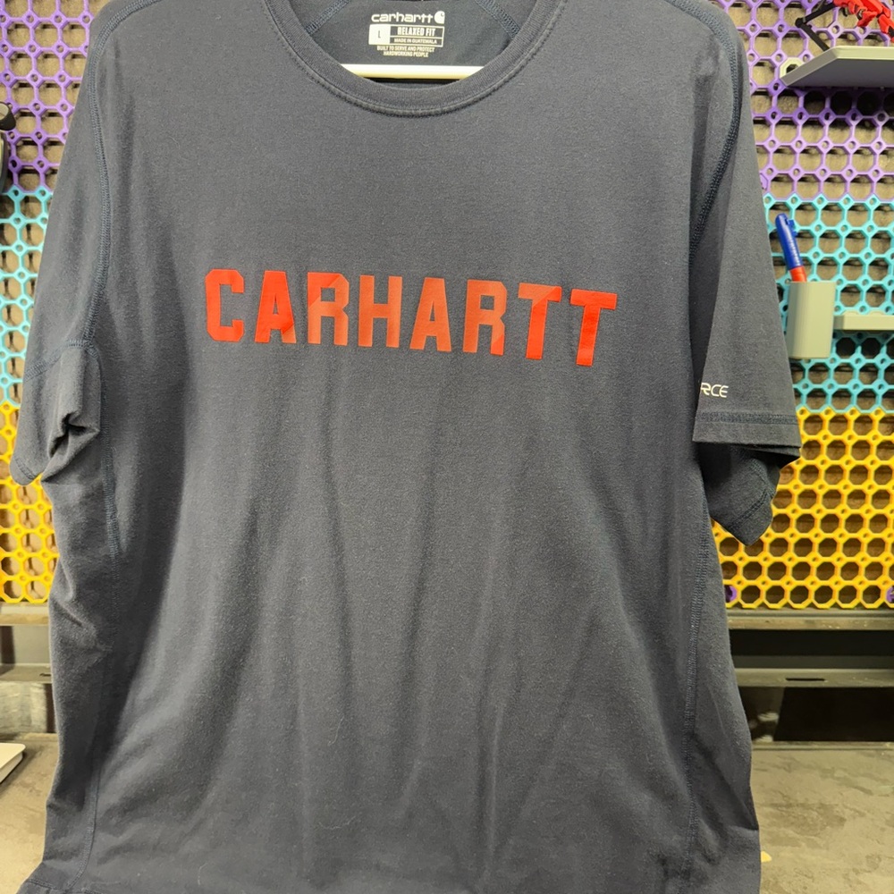 Carhartt Men's Dark Blue Tee with Red Logo